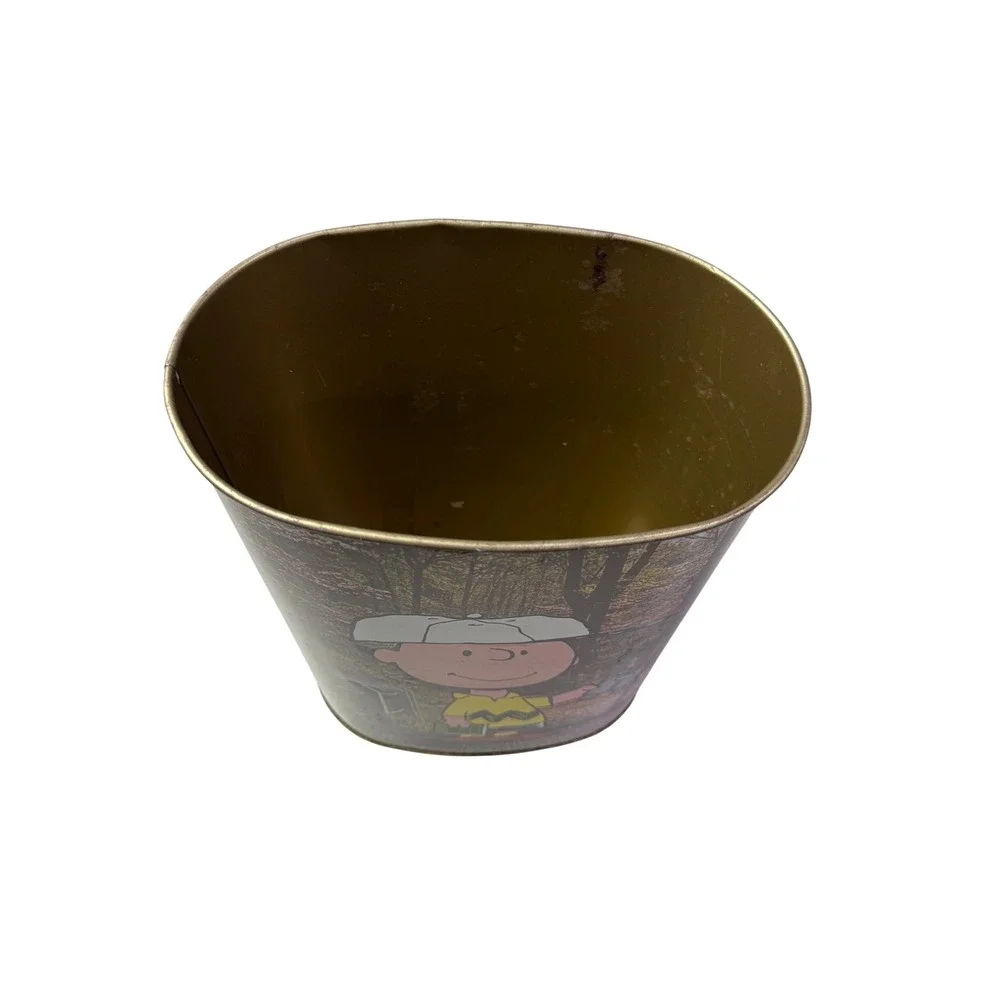 Vintage Cheinco Snoopy Charlie Brown‎ Tin Canister Metal Waste Basket 1975 USA